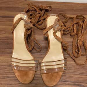Rich Erani NYFC Suede & PVC Gladiator Sandal in Brown. Size 37.5/7.5.